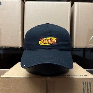 2000s Seinfeld Black Baseball Cap Embroidered Logo Adjustable Strap Men's